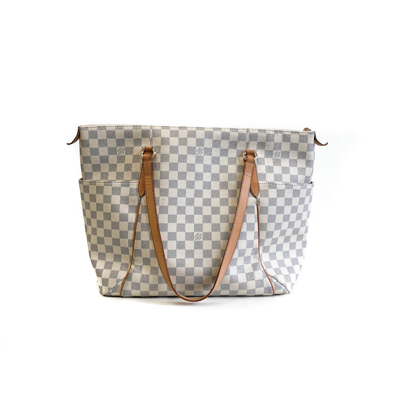 LOUIS VUITTON Totally GM White Checkered Coated Canvas Shoulder Bag Tote Bag