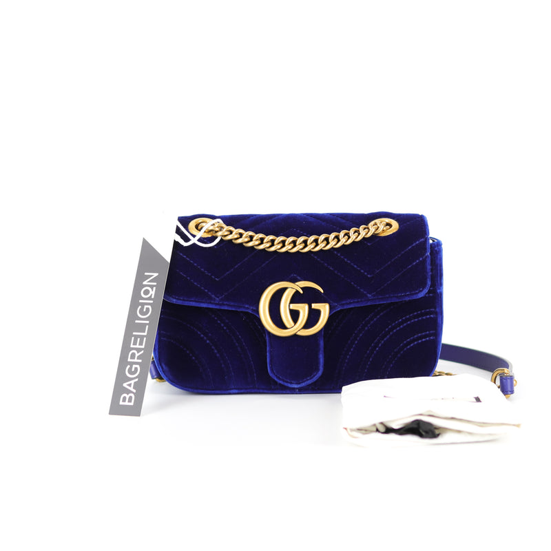 GG Marmont Royal Blue Velvet Mini Shoulder Bag