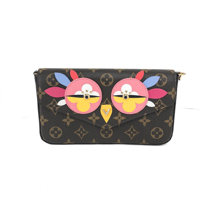 Pochette Felicie Chain Wallet Lovely Birds Design with Gold Hardware