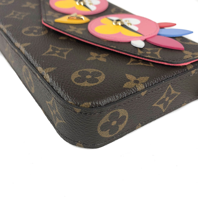 Pochette Felicie Chain Wallet Lovely Birds Design with Gold Hardware