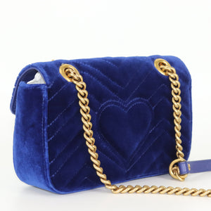 GG Marmont Royal Blue Velvet Mini Shoulder Bag