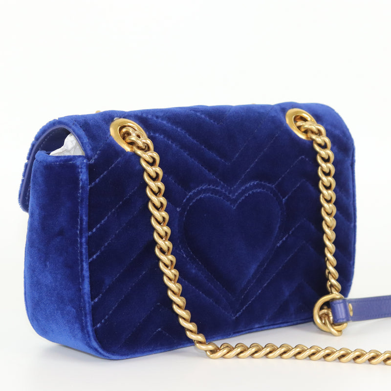 GG Marmont Royal Blue Velvet Mini Shoulder Bag