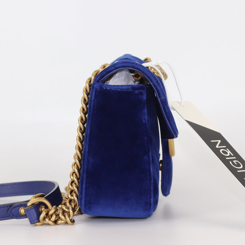 GG Marmont Royal Blue Velvet Mini Shoulder Bag