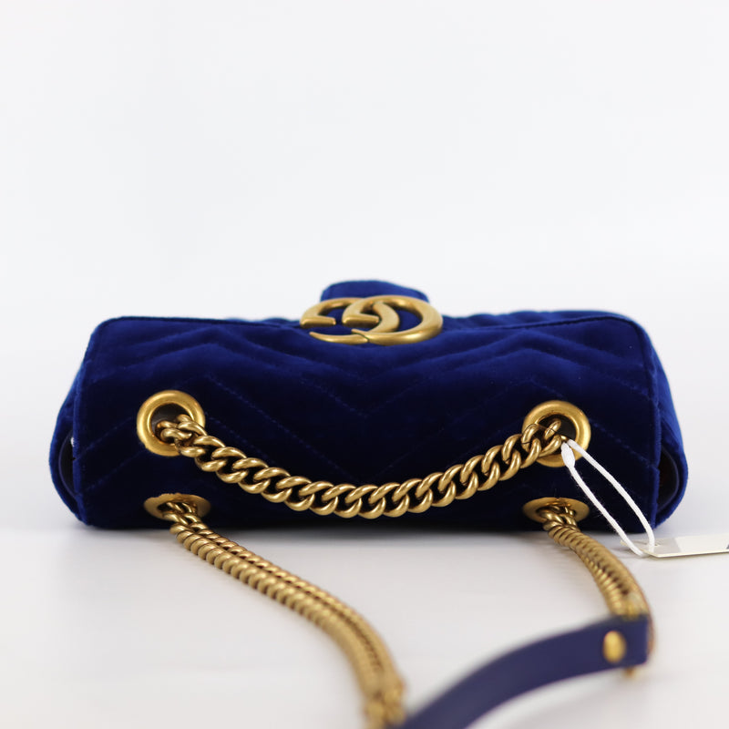 GG Marmont Royal Blue Velvet Mini Shoulder Bag