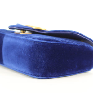 GG Marmont Royal Blue Velvet Mini Shoulder Bag