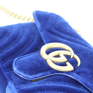GG Marmont Royal Blue Velvet Mini Shoulder Bag