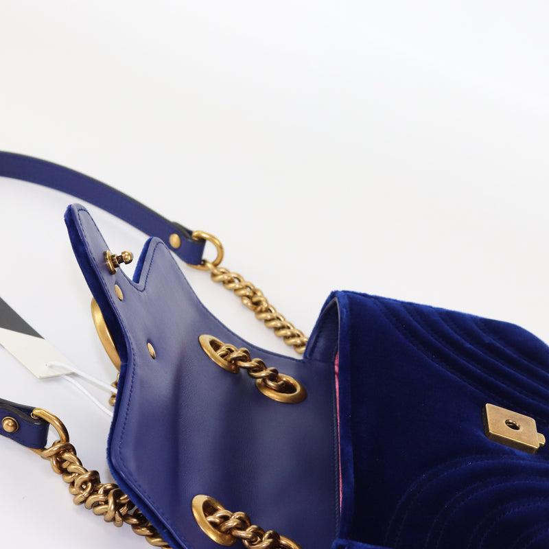 GG Marmont Royal Blue Velvet Mini Shoulder Bag