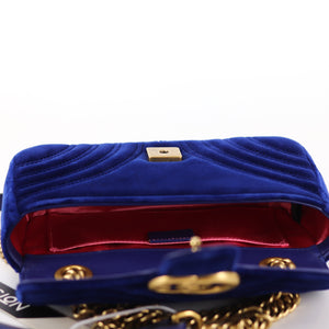 GG Marmont Royal Blue Velvet Mini Shoulder Bag