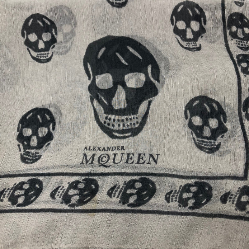 Silk Skull Scarf, White and Gray