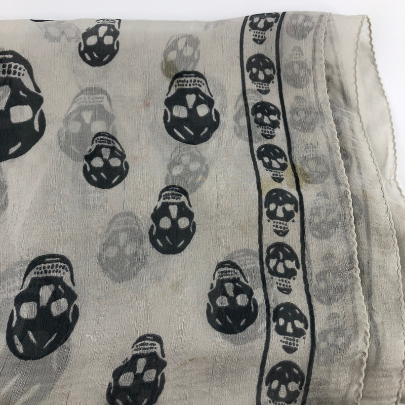 Silk Skull Scarf, White and Gray