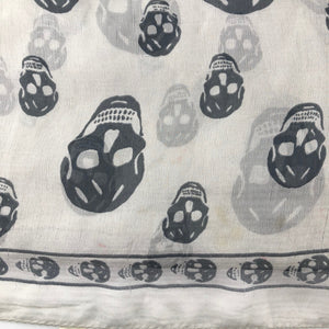 Silk Skull Scarf, White and Gray