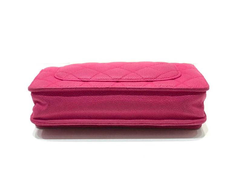 Matte Pink Quilted Caviar Flap WOC with SHW