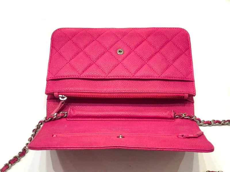 Matte Pink Quilted Caviar Flap WOC with SHW