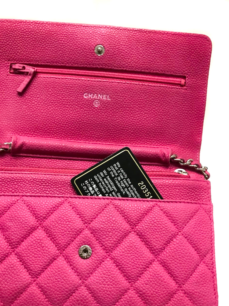 Matte Pink Quilted Caviar Flap WOC with SHW