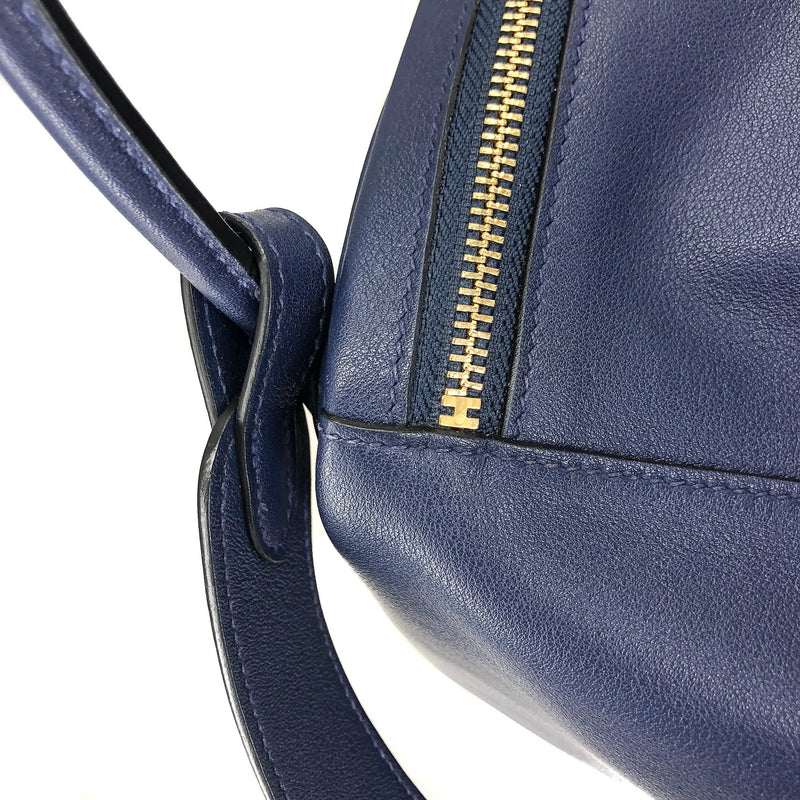 Lindy 30 in Blue Nuit with Rouge Tomate Interior