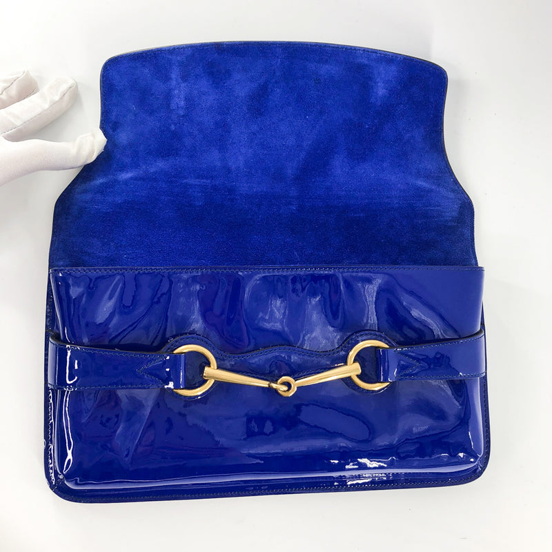 Electric Blue Patent Bright Brit Clutch