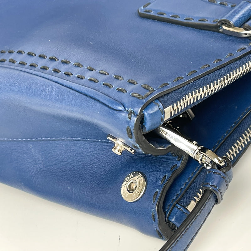 Bluette City Calfskin Stitched Leather Medium Double Zip