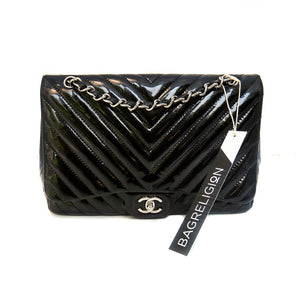 Classic Jumbo in Chevron Patent Leather with SWH Black