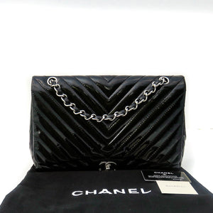 Classic Jumbo in Chevron Patent Leather with SWH Black