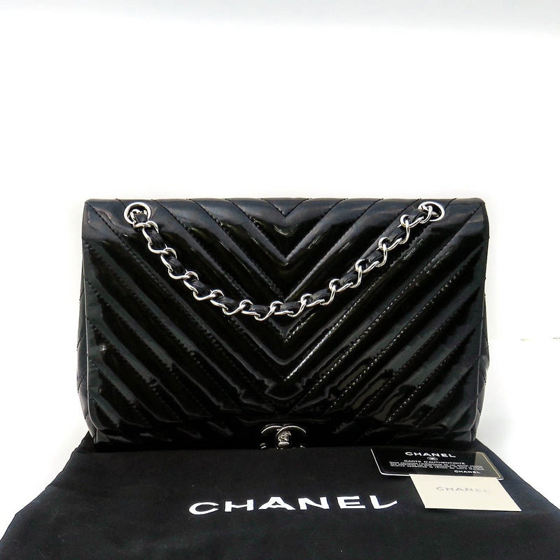 Classic Jumbo in Chevron Patent Leather with SWH Black
