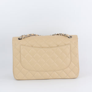 Double Flap Caviar Jumbo in Beige Claire Silver Hardware