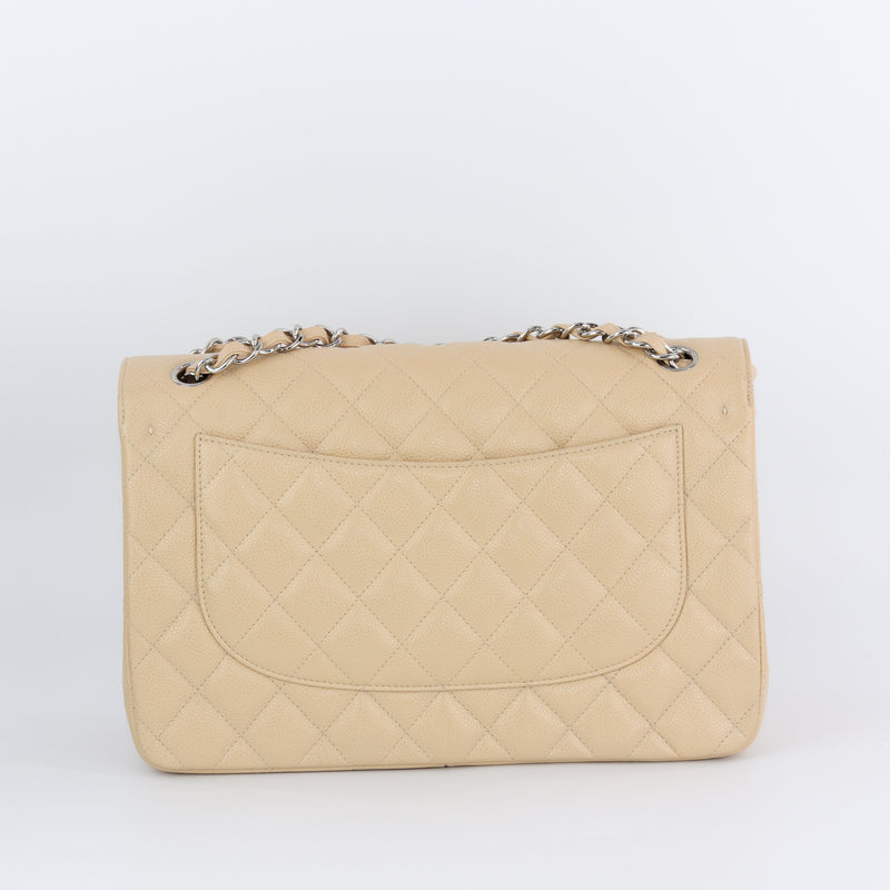Double Flap Caviar Jumbo in Beige Claire Silver Hardware