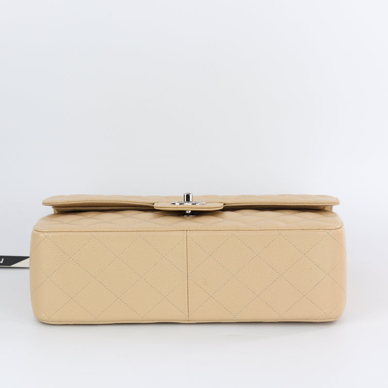 Double Flap Caviar Jumbo in Beige Claire Silver Hardware