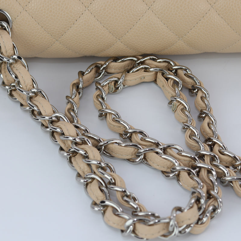 Double Flap Caviar Jumbo in Beige Claire Silver Hardware
