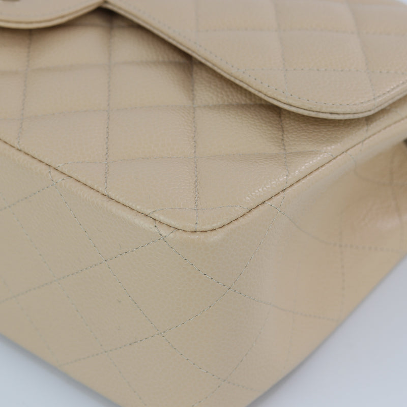 Double Flap Caviar Jumbo in Beige Claire Silver Hardware