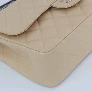 Double Flap Caviar Jumbo in Beige Claire Silver Hardware
