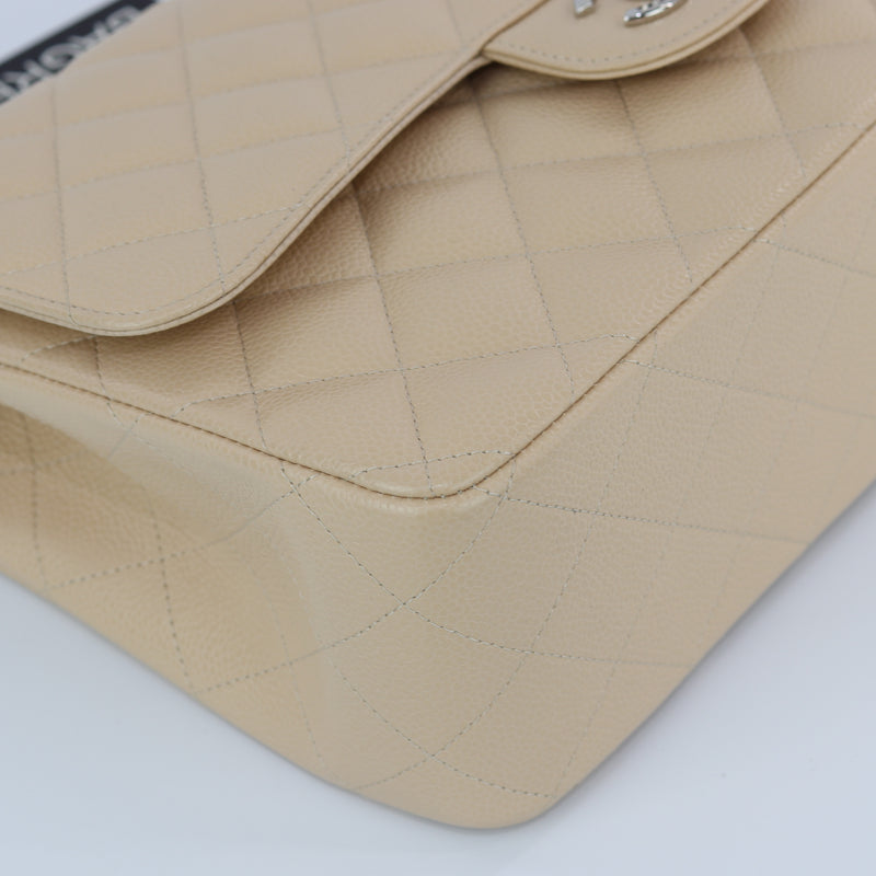Double Flap Caviar Jumbo in Beige Claire Silver Hardware