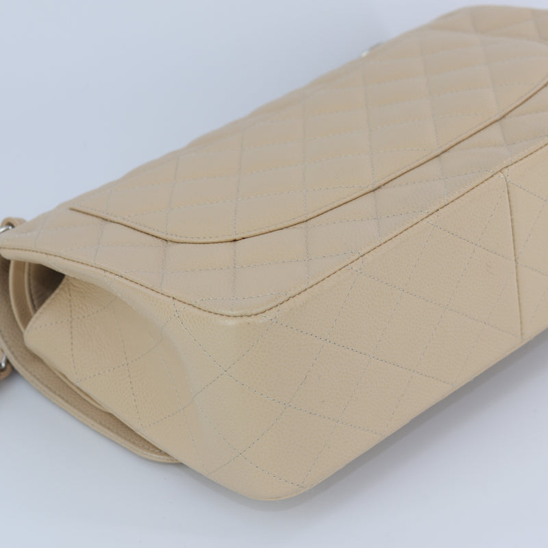 Double Flap Caviar Jumbo in Beige Claire Silver Hardware