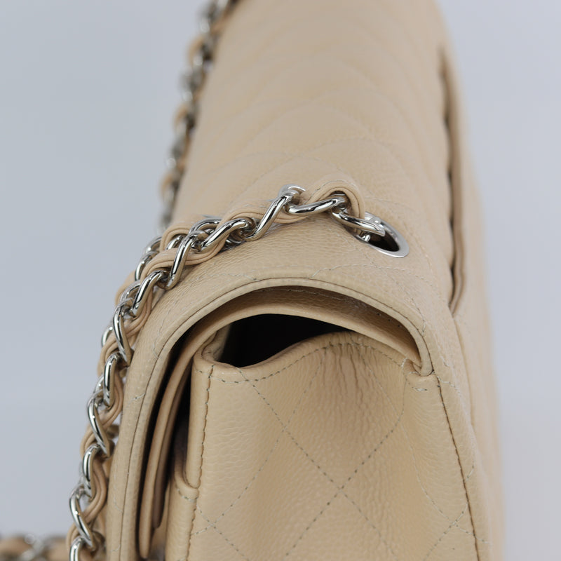 Double Flap Caviar Jumbo in Beige Claire Silver Hardware
