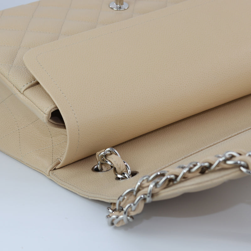Double Flap Caviar Jumbo in Beige Claire Silver Hardware