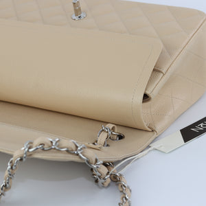 Double Flap Caviar Jumbo in Beige Claire Silver Hardware