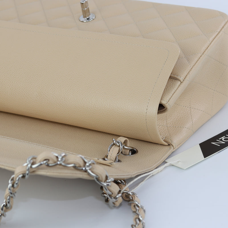 Double Flap Caviar Jumbo in Beige Claire Silver Hardware