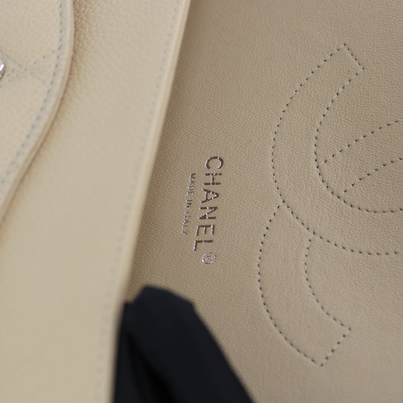 Double Flap Caviar Jumbo in Beige Claire Silver Hardware