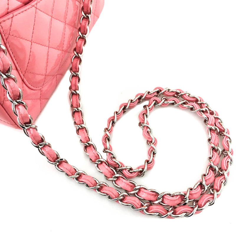 Mini Flap Bag in Pink Quilted Patent Leather