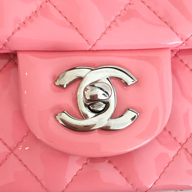 Mini Flap Bag in Pink Quilted Patent Leather