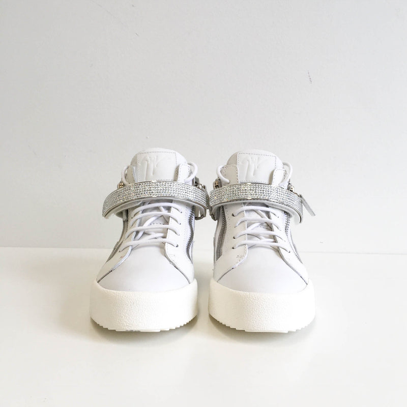 Coby High Top Sneakers in White with Crystal details