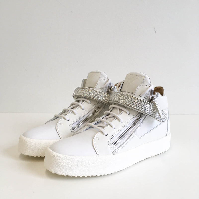 Coby High Top Sneakers in White with Crystal details