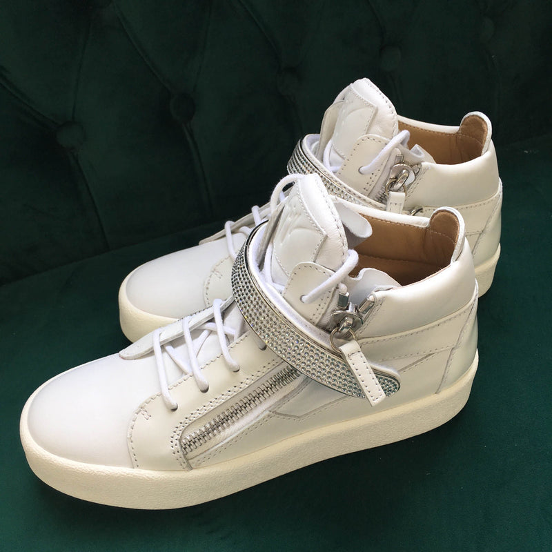 Coby High Top Sneakers in White with Crystal details