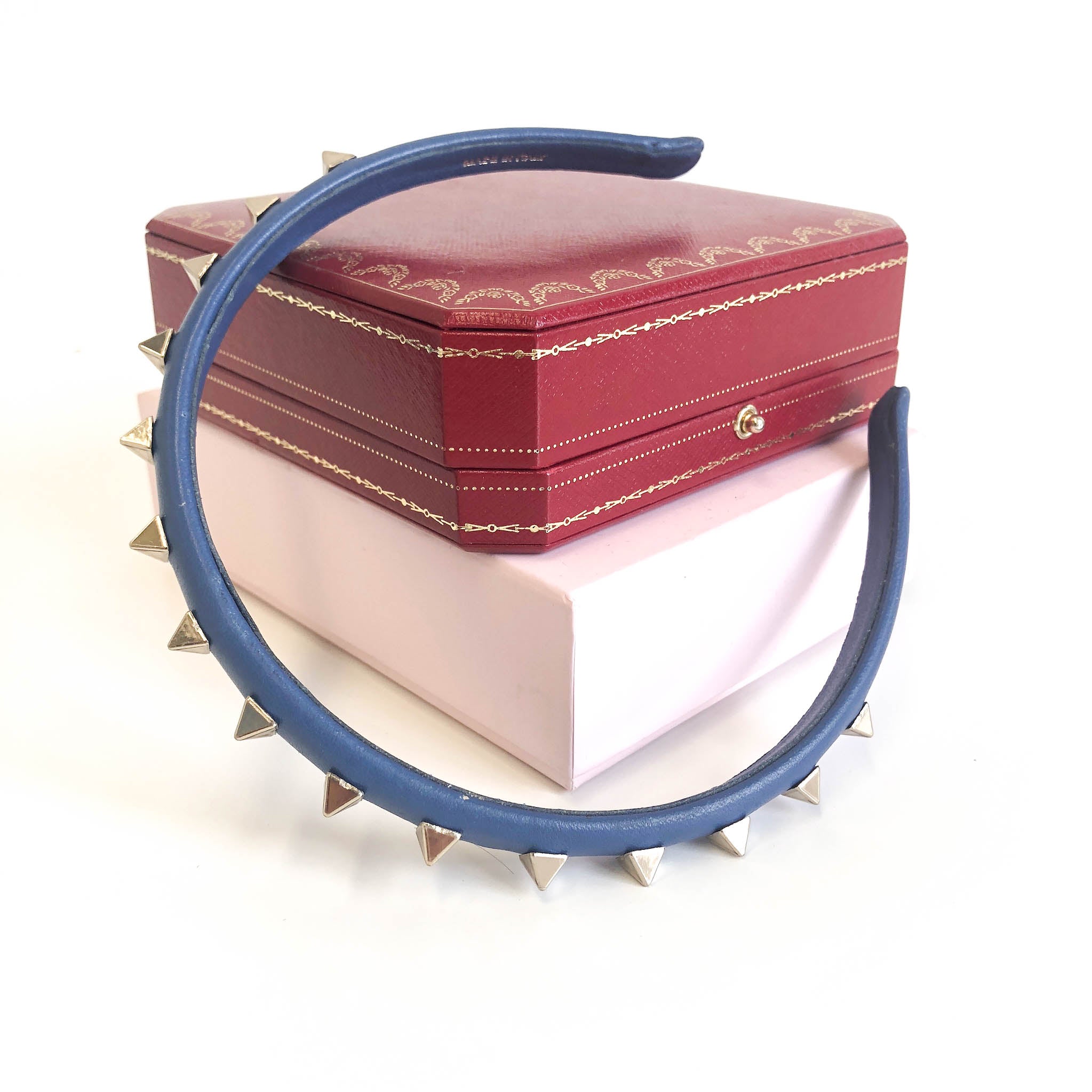 Valentino Rockstud Headband in Deep Blue with Gold Tone hardware