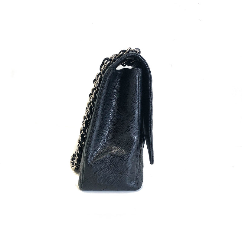 Single Flap Maxi in Black Caviar Leather with Silver Hardware