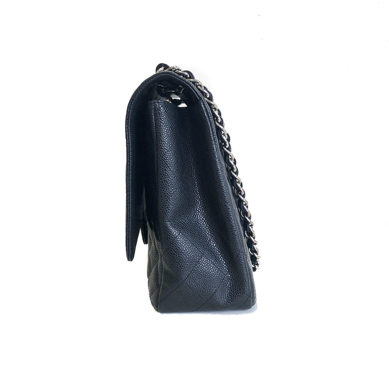 Single Flap Maxi in Black Caviar Leather with Silver Hardware