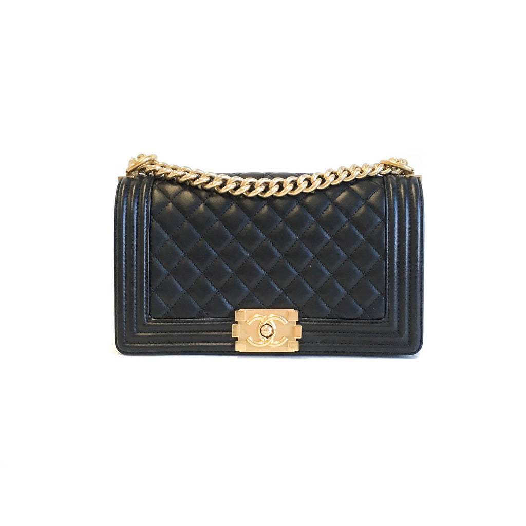 Old Medium Black Lambskin Boy Bag ghw