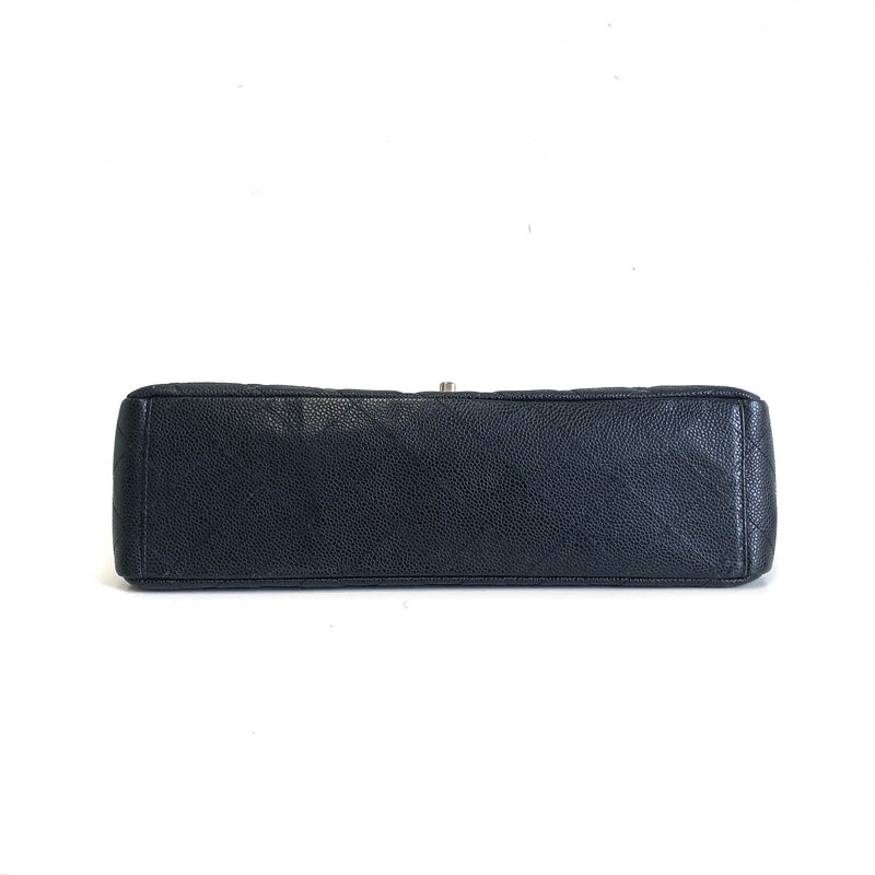 Single Flap Maxi in Black Caviar Leather with Silver Hardware