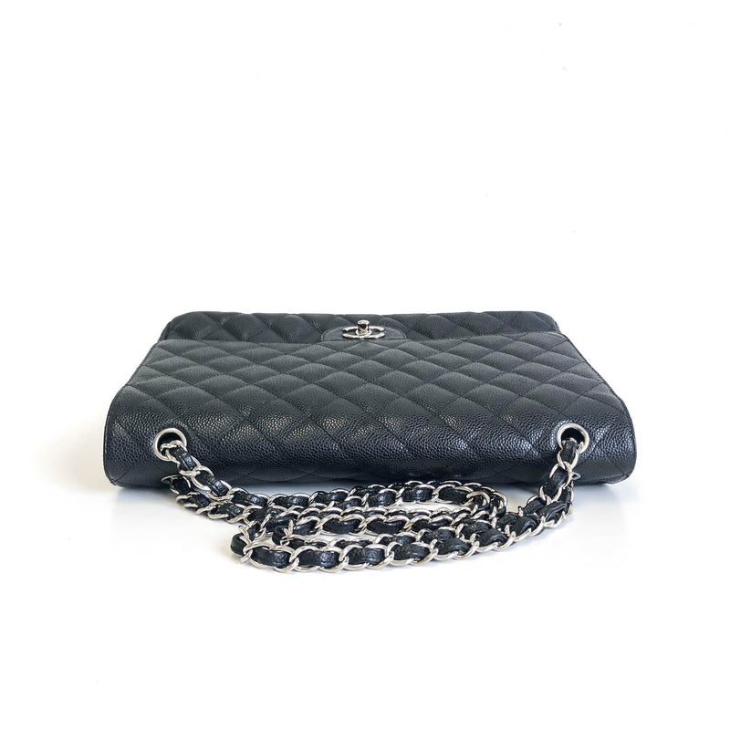 Single Flap Maxi in Black Caviar Leather with Silver Hardware