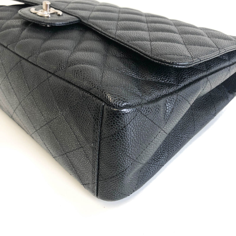 Single Flap Maxi in Black Caviar Leather with Silver Hardware