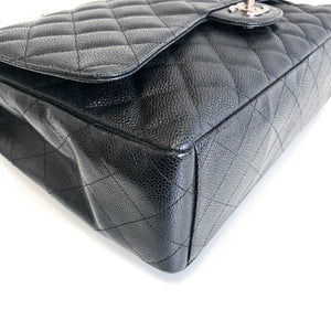 Single Flap Maxi in Black Caviar Leather with Silver Hardware